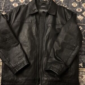 Perry Ellis Men's Black Classic Leather Jacket Lambskin Size XL